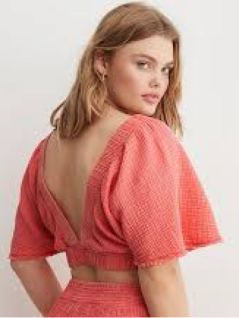AERIE NWT Coral Gauzy pool-to-party flutter sleeve top haute coral size medium - Picture 2 of 7